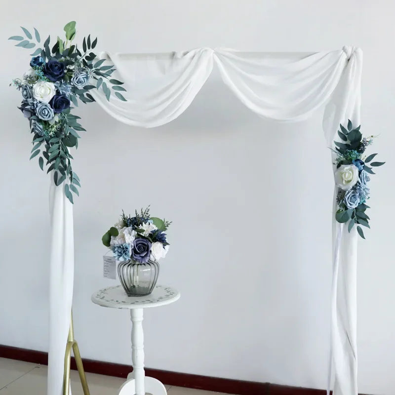 Imagem -02 - Blue Wedding Arch Backdrop Grupo Sinal de Boas-vindas Artificial Rose Corner Parede de Flores Pendurado Flower Row Arranjo Decoração do Partido Pcs