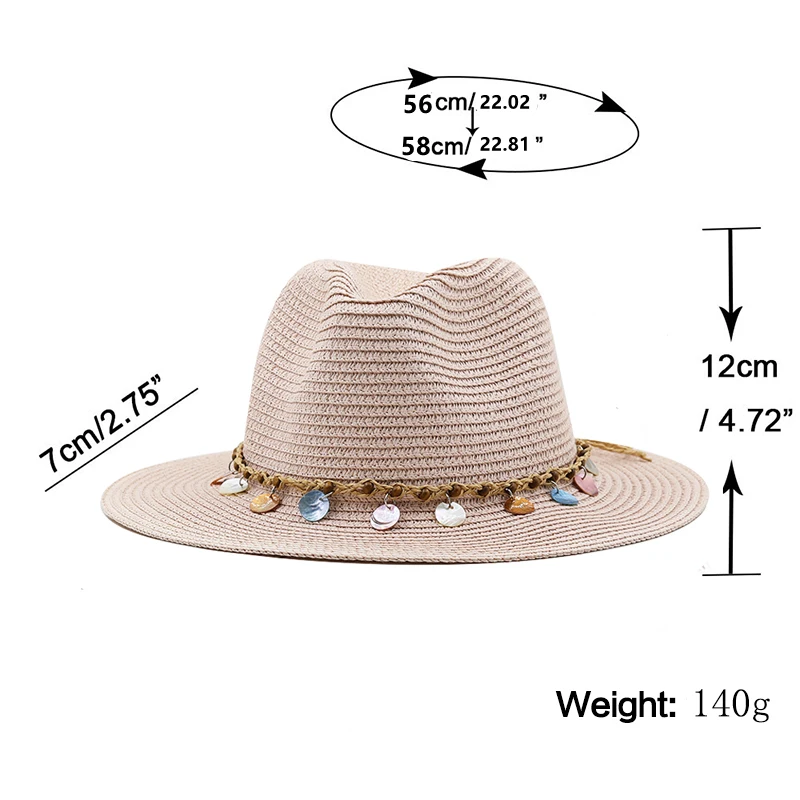 58-60CM Panama Hat Summer Leisure Sun Hats For Women Men Beach Straw Hats Fashion UV Sun Protection Travel Caps Chapeu Feminino