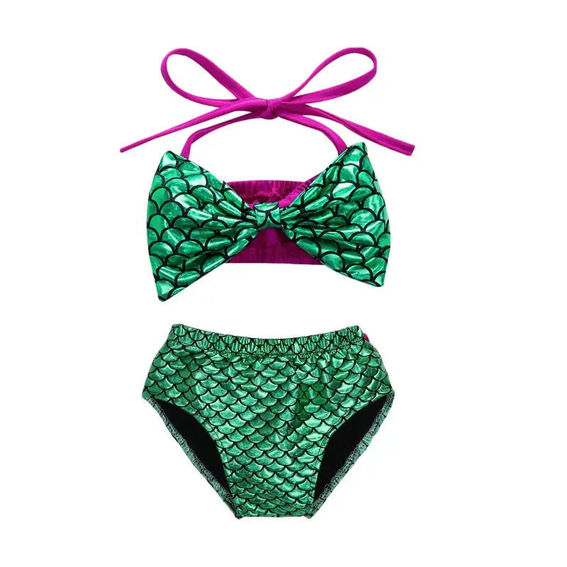 

Tregren 0-24M Infant Baby Girls Mermaid Swimsuit Cute Bow Vest Top High Wait Bottom 2pcs Bikini Set Summer Swimwear Bathing Suit