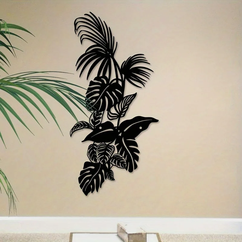 CIFBUY Metal Palm Leaf Wall Decor Black Iron Art Indoor Outdoor Hanging Sign Industrial Hollow Carving for Living Room Office
