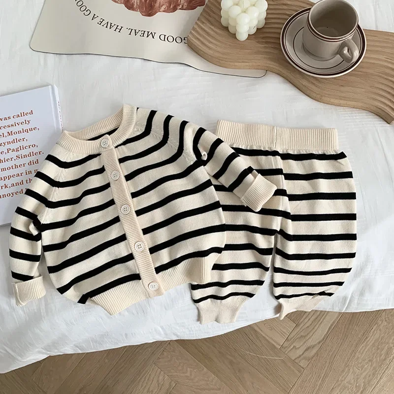 

Spring Autumn Baby Girl Clothes Sets Kids Clothes Boys 2 Piece Sets Striped Knit Suit Toddler Girls Outfits 1 3 5 Years Old