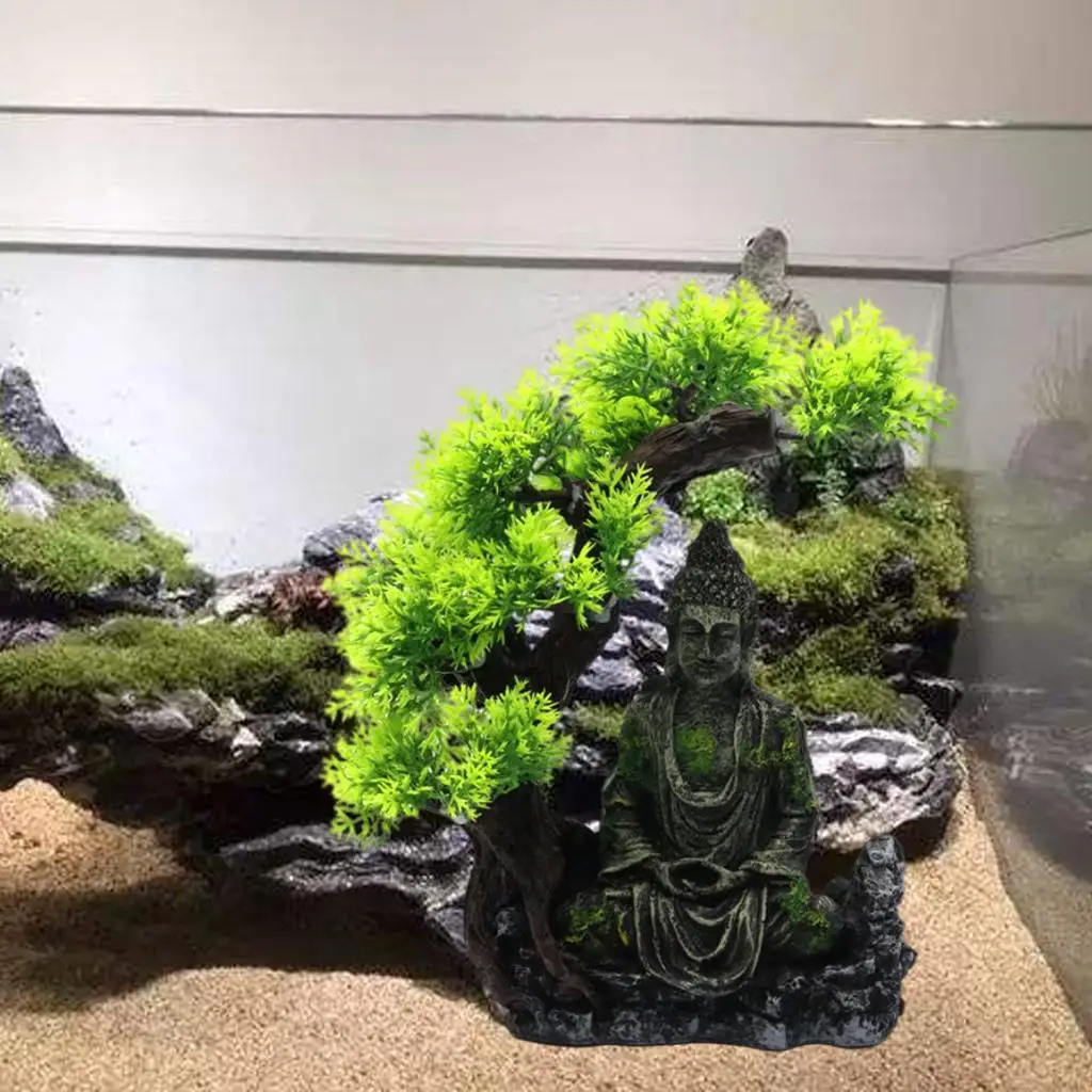 Resin Buddha Fish Tank Ancient Decoration Aquarium Rock Cave Building Decoration Aquatic Landscaping Ornament