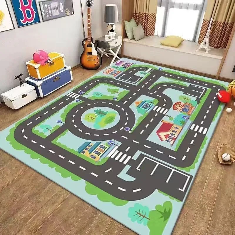 VIKAMA Crystal Velvet Carpet Children\'s Anti-Fall Mat Urban Traffic Scene Map Game Toy Blanket Road Track Parking Lot Mat