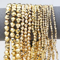 2/3/4/6/8mm Natural Stone Faceted Round Gold Plated Hematite Spacer Loose Beads For Jewelry Making DIY Bracelet Necklaces Crafts