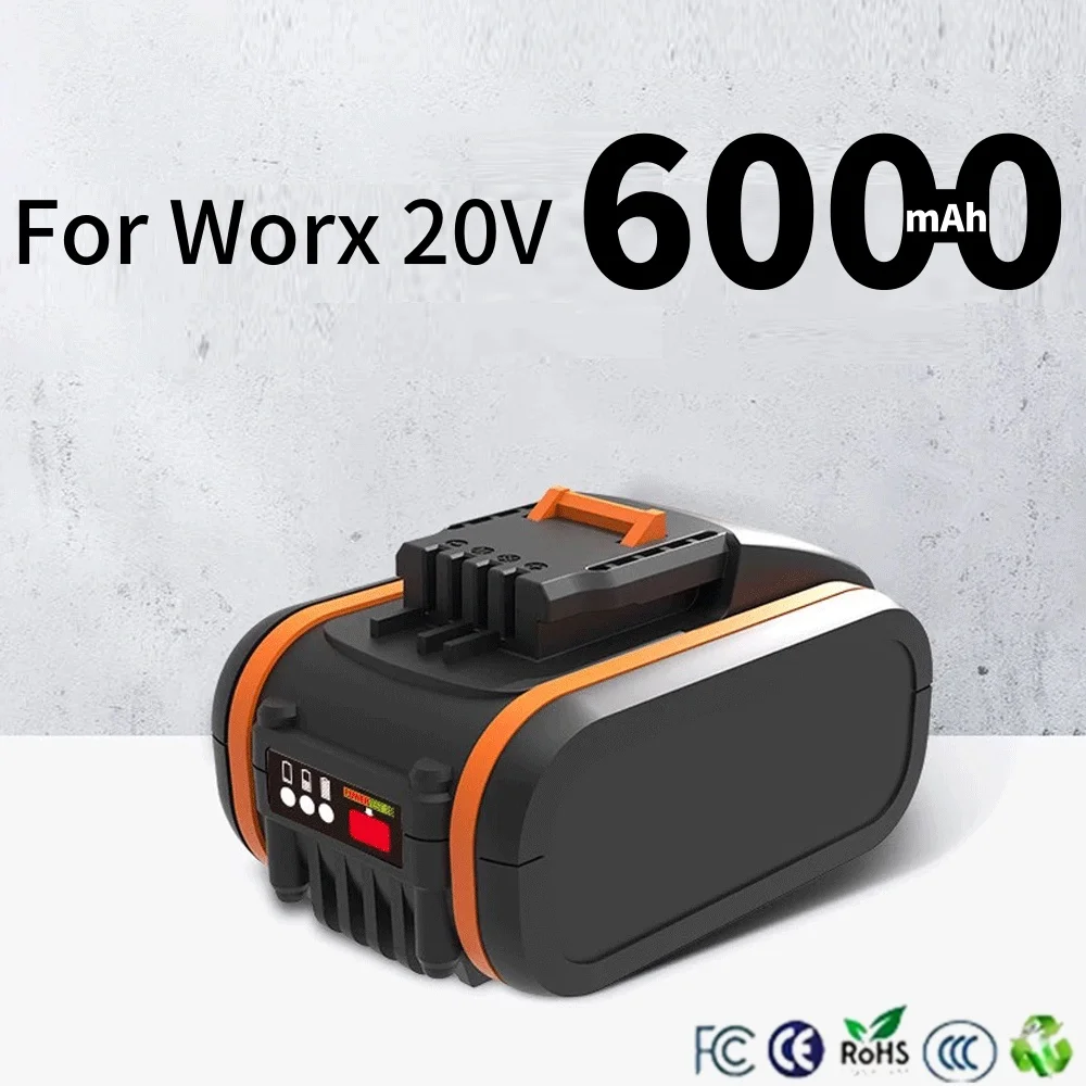

20V 6000mAh Lithium ion Replacement Rechargeable Battery for Worx WA3551 WA3553 WX176 WX550 WX386 WX373 WX290 WX800 WU268