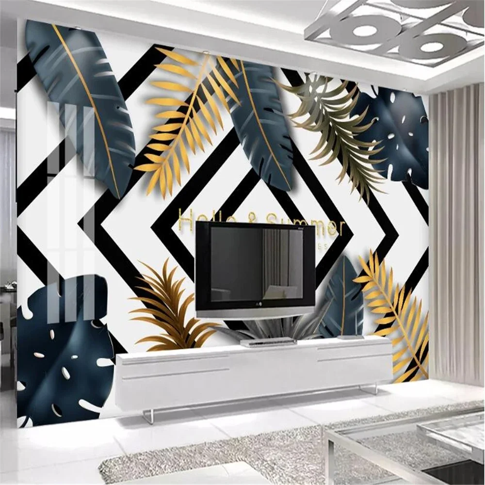 Custom yellow leaf tropical plant Mural Wallpaper 3D Leaves Photo Wall Paper Living Room TV Sofa Bedroom Home Decor Stickers