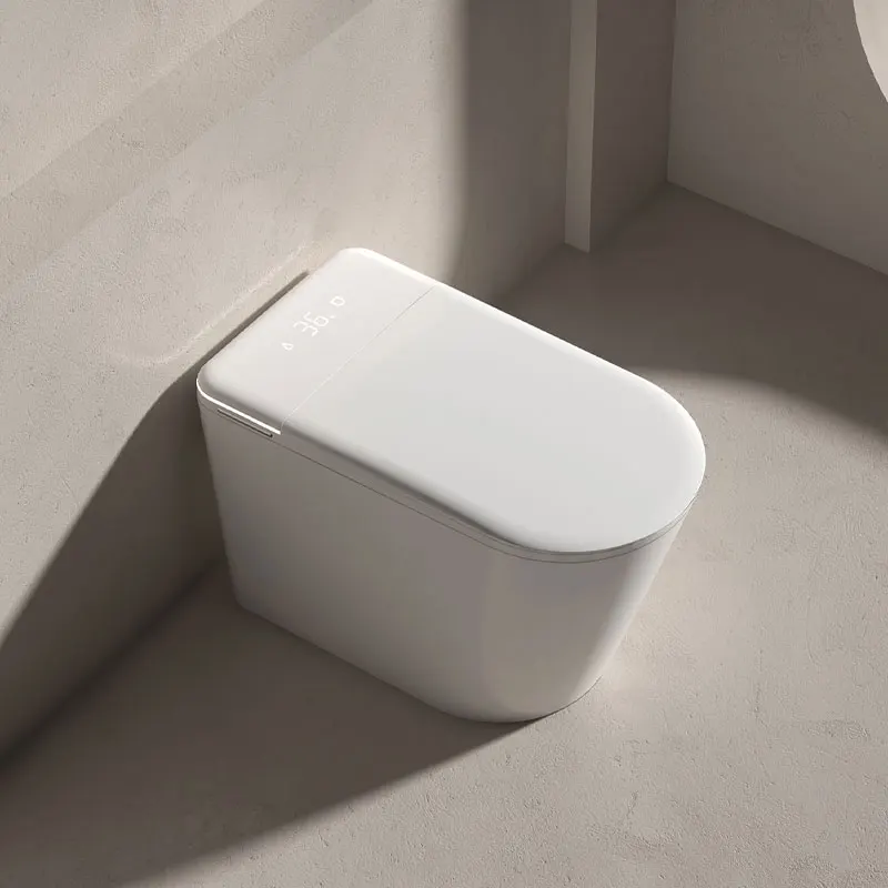 

Умный унитаз с подогревом сиденья Дистанционное управление Круглая чаша S-образный дренаж Напольный дизайн Ночник и сушка теплого воздуха