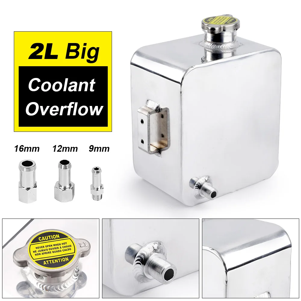 2L Litre Coolant Overflow Tank Reservoir Kit Polished Alloy Header Expansion Water Tank & Cap WATER HEADER TANK