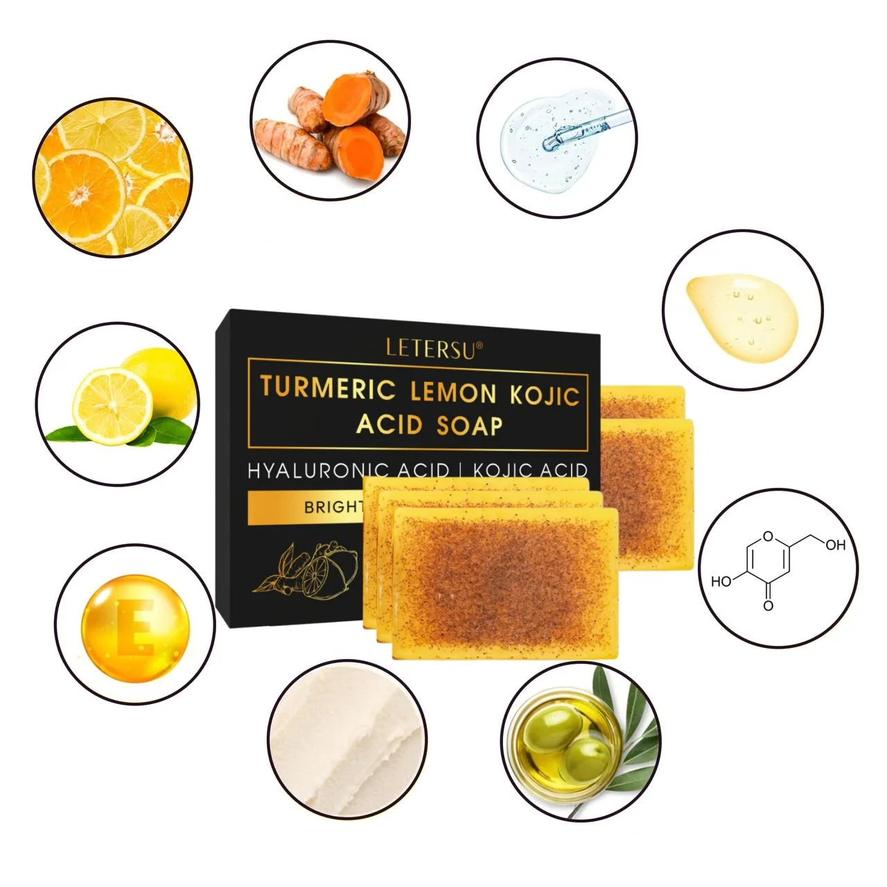 100g Turmeric & Kojic Acid Soap Whitening For Dark Spots Deep Moisturizing, Oil Control & Hydrating Body Wash with Ginger
