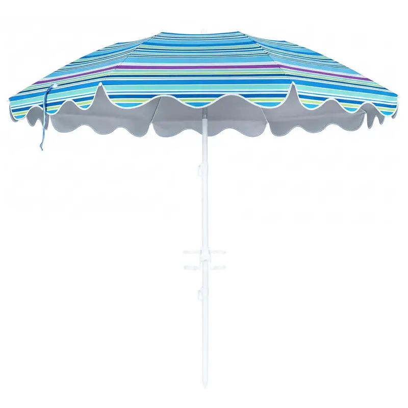 6.5 Ft Beach Umbrella With Sand Anchor, Silver Coated Polyester Canopy, Tilt Mechanism For Sun Protection, Portable Shade For Garden Pool Camping, Blue
