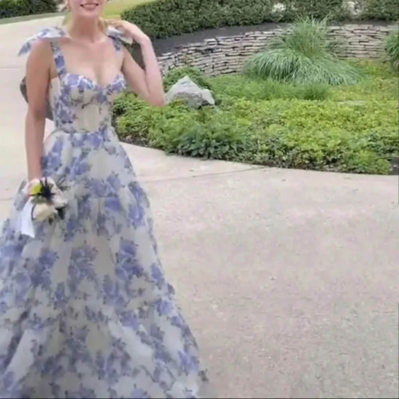 Fashion Blue And White Porcelain Prom Dress A-line Sweetheart Wedding Party Dresses Floor-Length Evening Dress Custom Made 2024