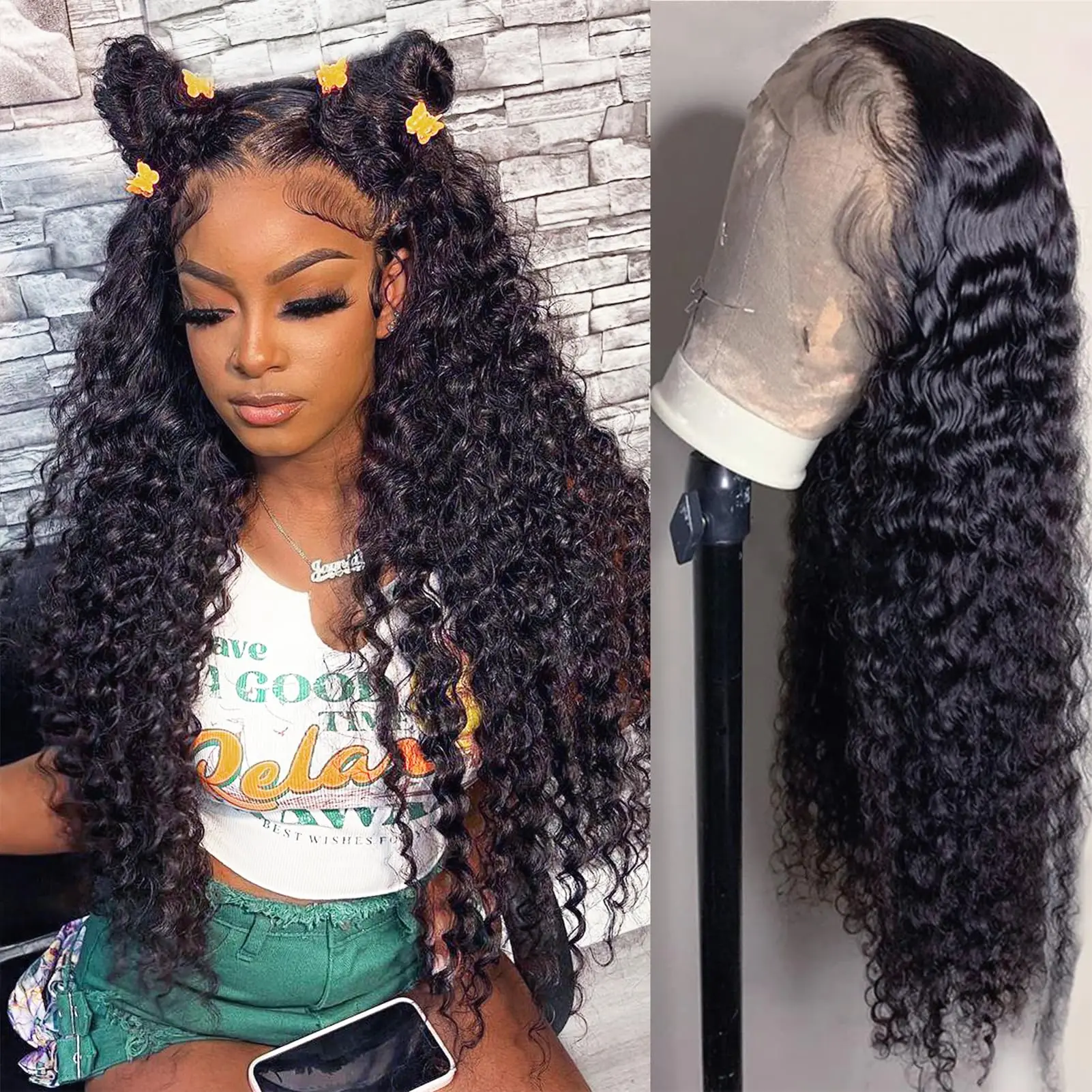 13x4 Deep Wave 13x6 Curly Lace Frontal Brazilian Wigs for Women Human Hair Lace Front Wigs Pre Plucked 4x4 HD Lace Closure Wig