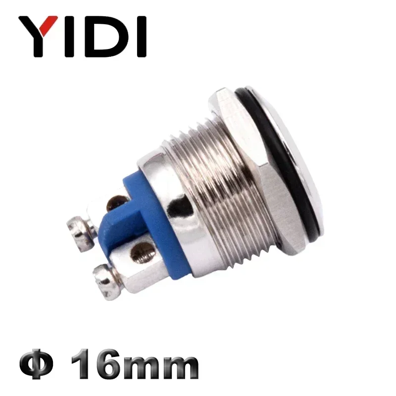 16mm Waterproof Chrome Metal Indicator Light, 12V 24V 220V Red Green Blue White Amber Pilot Lamp Signal Light Screw Terminal