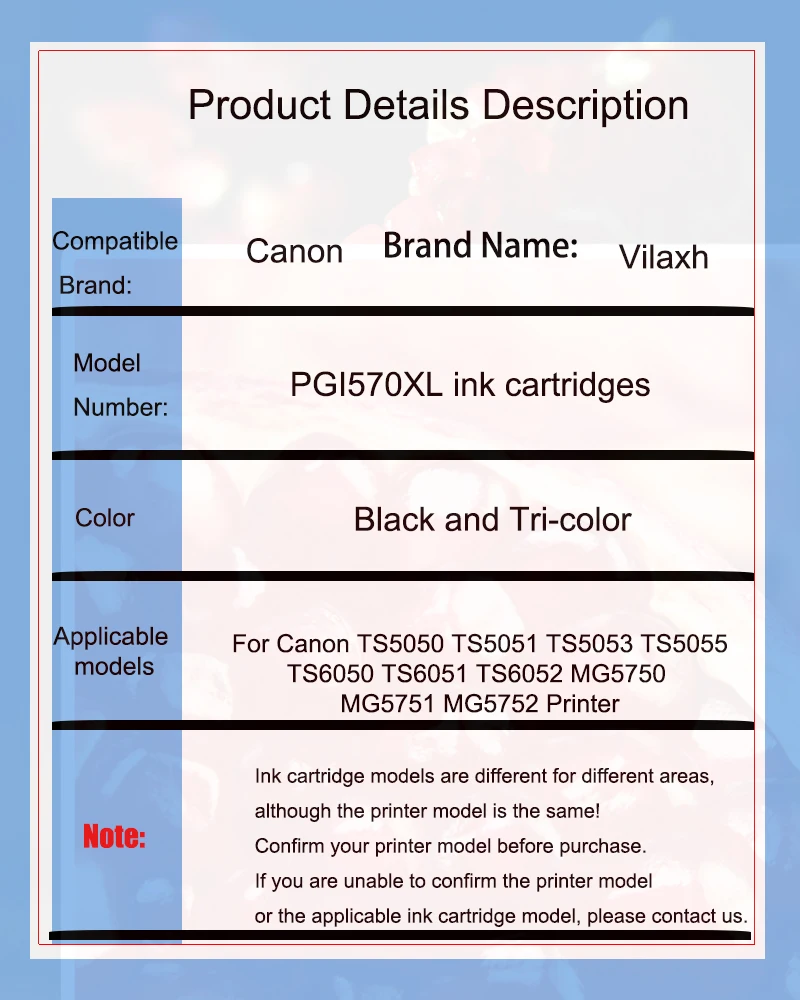 PGI-570 CLI571 Ink Cartridge Compatible For Canon TS5050 TS5051 TS5053 TS5055 TS6050 TS6051 TS6052 MG5750 MG5751 MG5752 Printer