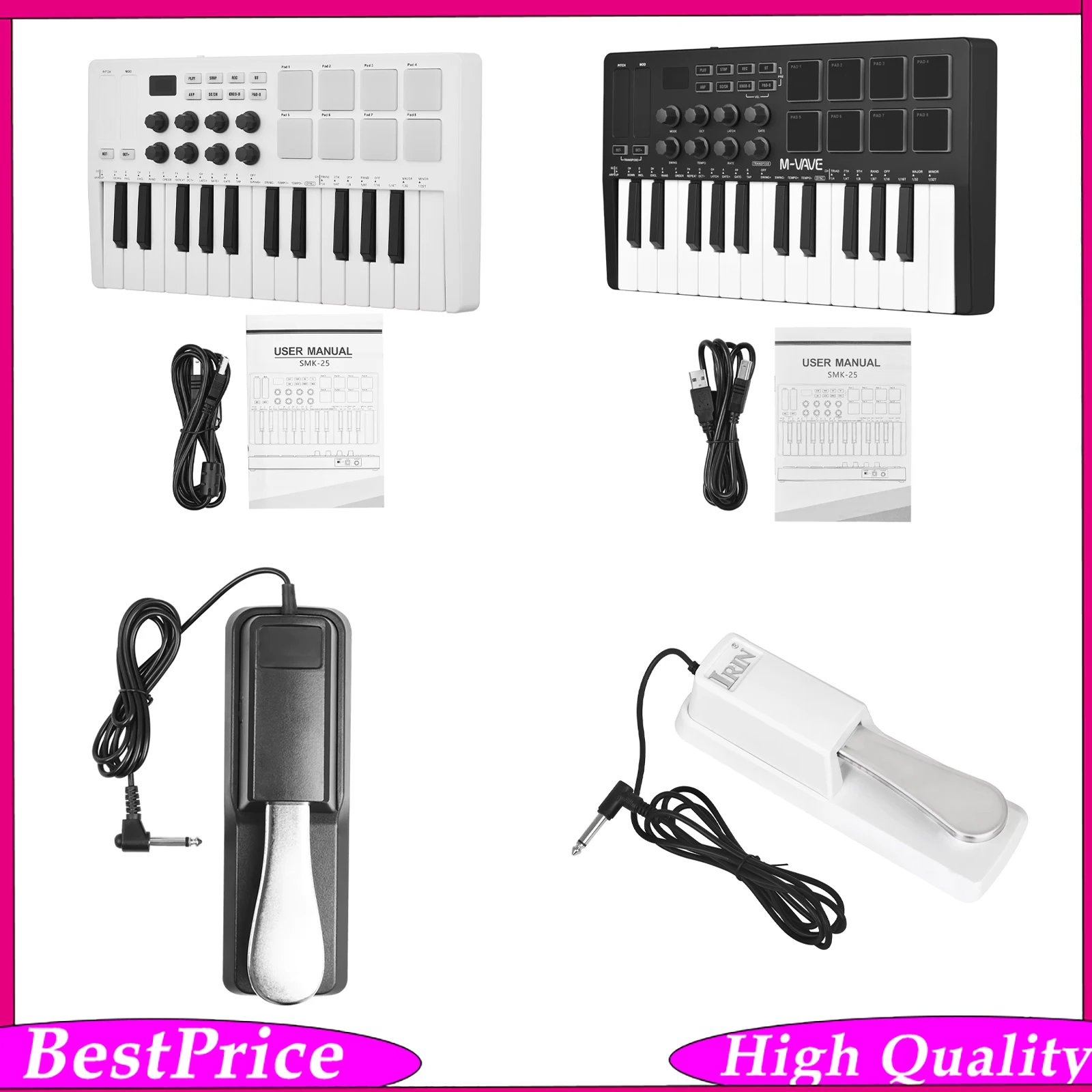 M-VAVE 25-Key MIDI Controller Keyboard Piano Mini Portable USB Keyboard 8 RGB Backlit Pads 8 Knobs Music Keyboard Instruments