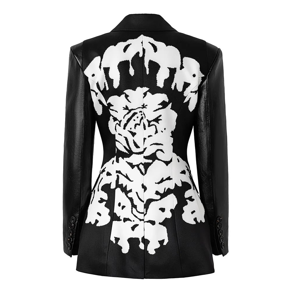 2025 New Designed Fashion Pu Patchwork Floral Office Wear Slim Blazer For Women Ladies