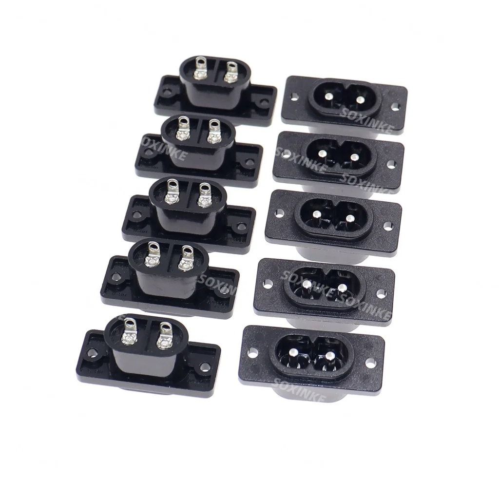 10PC C8 Male Power Socket Female Plug Power Outlet Embedded Electric Connector AC 2.5A 250V 8-Shaped Plug Socket 35mm*15mm
