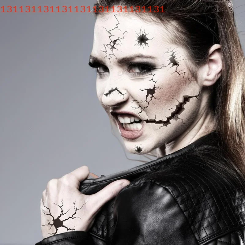 

10-листная наклейка для лица с трещинами на Хэллоуин, паутина, временные татуировки, черный ужас, макияж для тела, забавная водонепроницаемая татуировка, наклейка