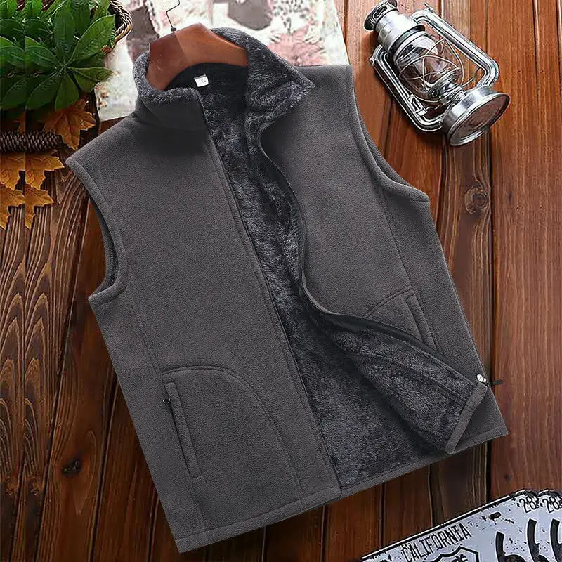 

Autumn Winter Fleece Mens Vest Jacket Casual Warm Thick Big Tall Men's Casual Sleeveless Vest Waistcoat New Loose Jacket X74