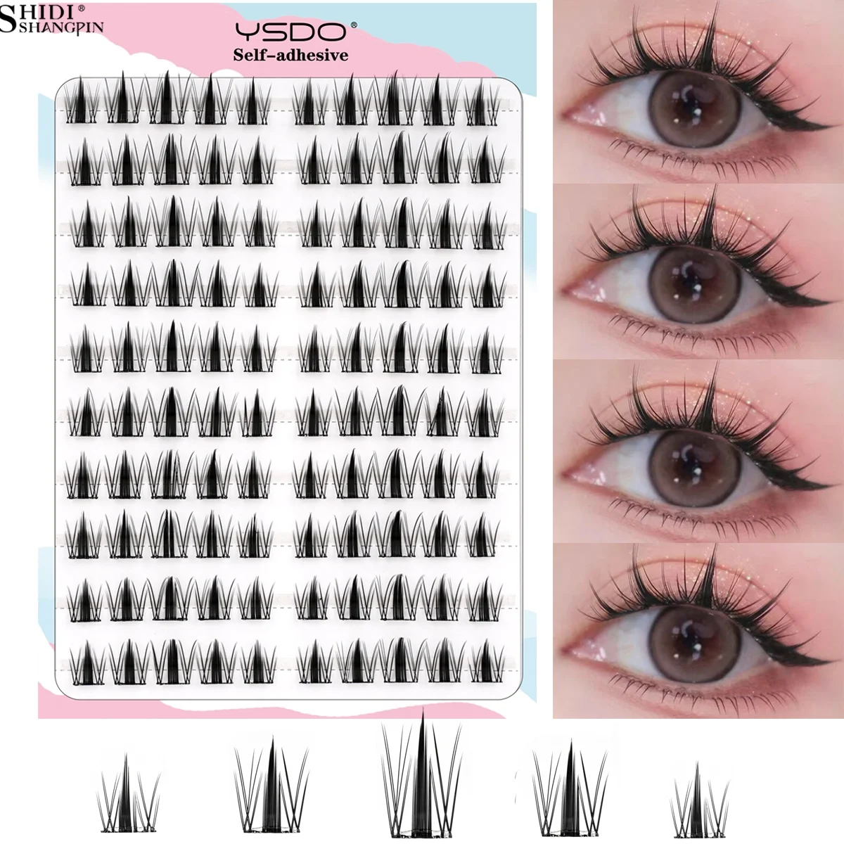 DIY Self-Adhesive False Lashes Clusters TaperedNatural Soft Manga Kore Fake Eyelashes Easy Wear Faux Cils with Free Glue