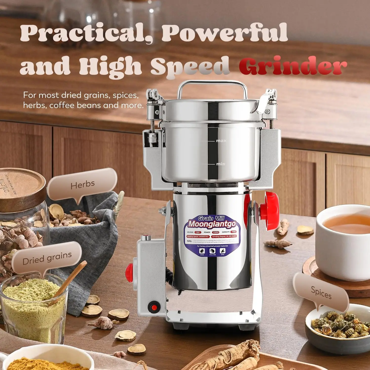 Grain Mill Grinder Commercial Spice Grinder  Stainless Steel Electric  Dry Grinding Machine for