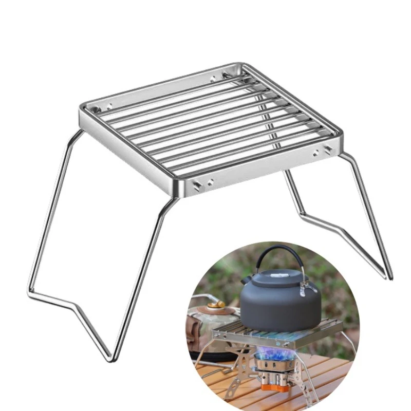 Rejilla para barbacoa al aire libre, rejilla para parrilla portátil plegable de acero inoxidable, bandeja para parrilla, soporte para hervidor, Mini barbacoa con rejilla a rayas