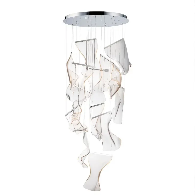 

Duplex building living room chandelier post-modern lamp staircase long chandelier villa hollow creative Nordic acrylic light