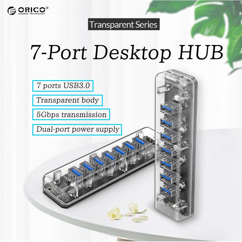 ORICO 4/7 puerto USB 3,0 Hub adaptador divisor de fuente de alimentación Dual OTG USB C cargador Hub alimentado PC accesorios periféricos de ordenador