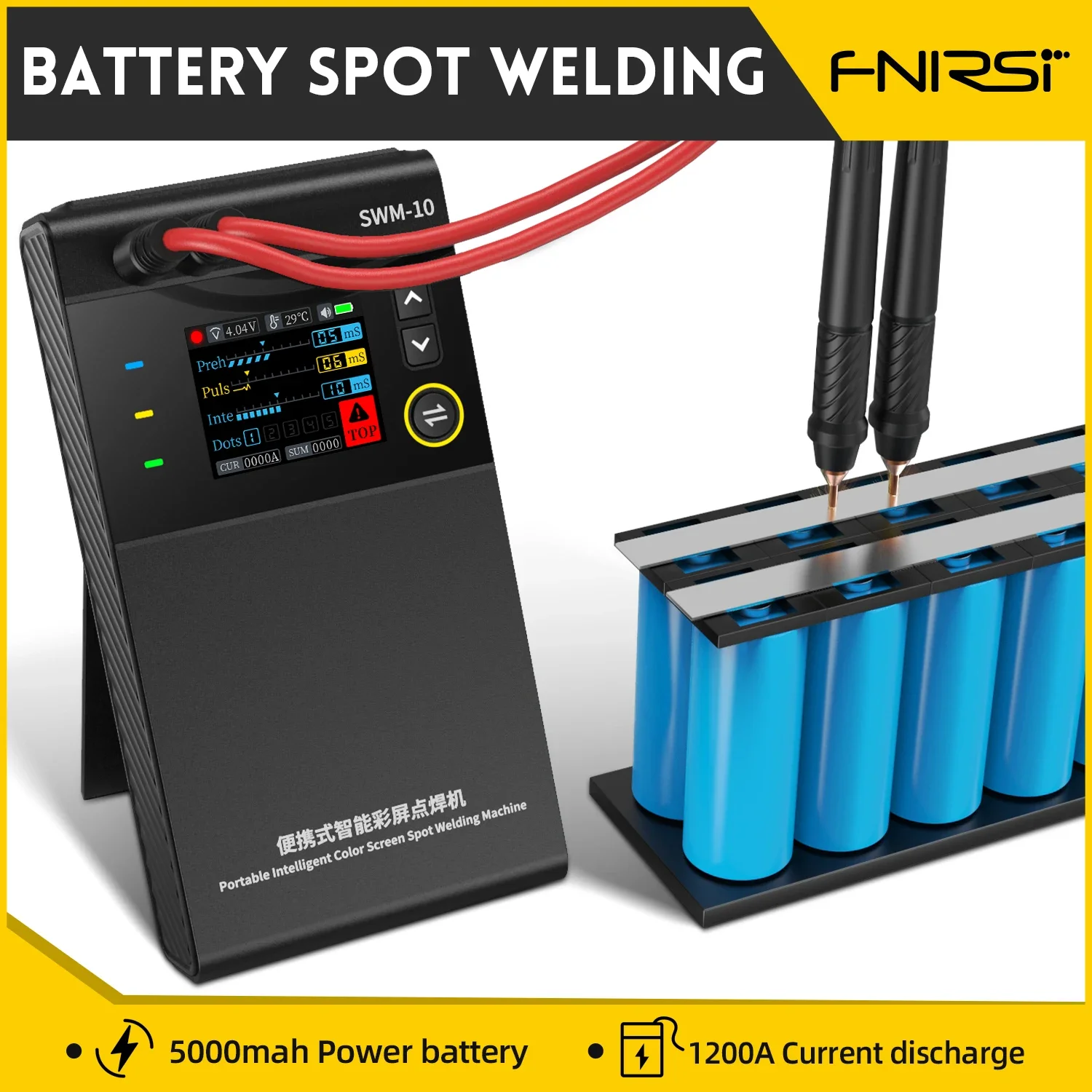 FNIRSI SWM-10 Welding Machine Portable 4-Position Adjustable Battery Spot Welder, Adjustable Up To 0.25mm 5000mah 18650 Battery