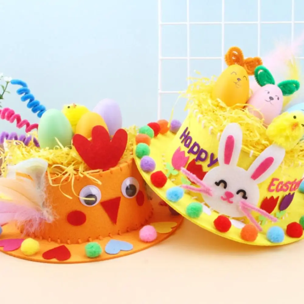 

Painted Eggshell Kids Handmade Easter Hat Easter Rabbit Non-woven Fabric DIY Easter Hat Toy Chick Decorated