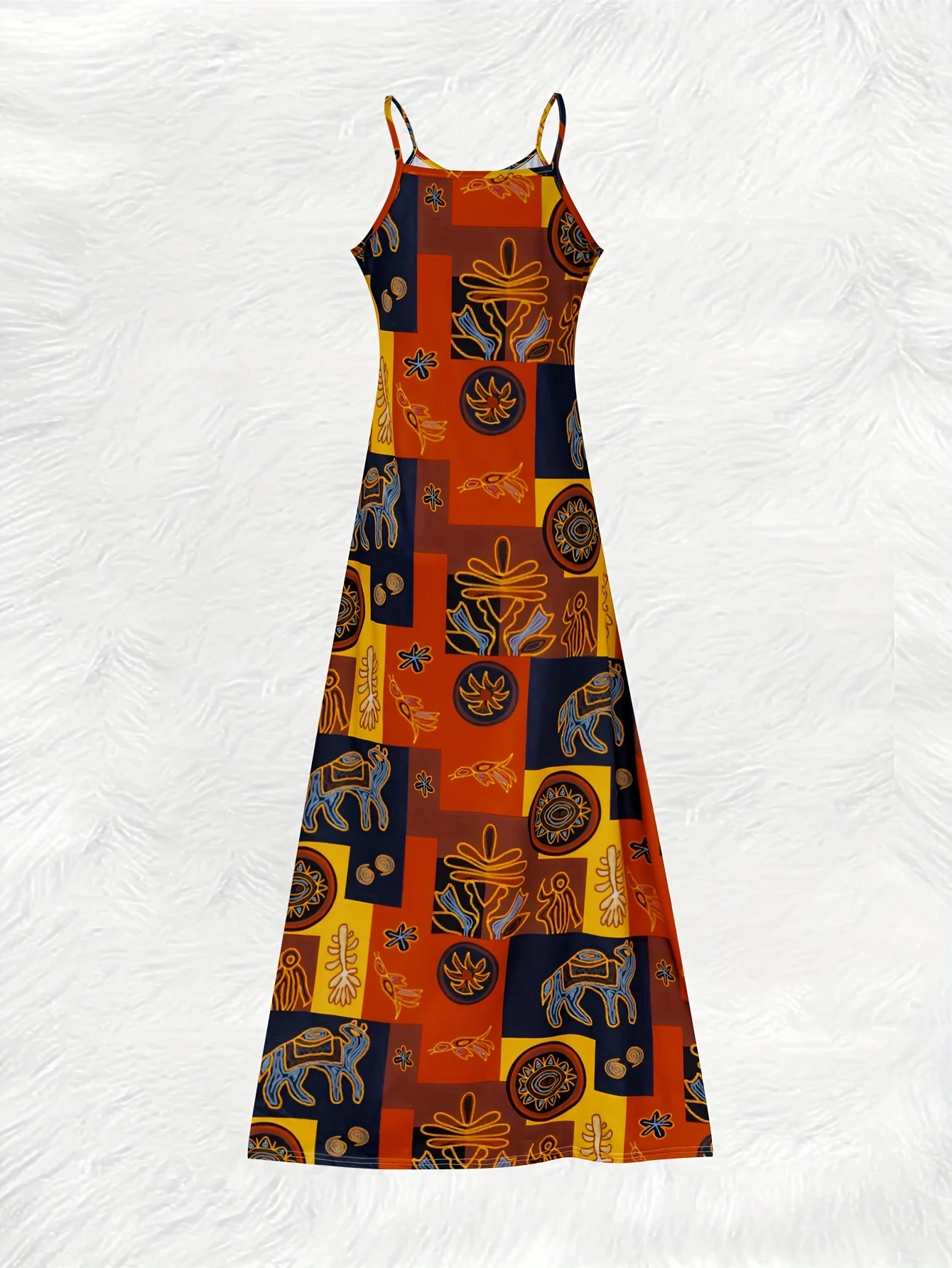 Printed Design Casual style geometric animal flower patchwork pattern thin shoulder strap dress