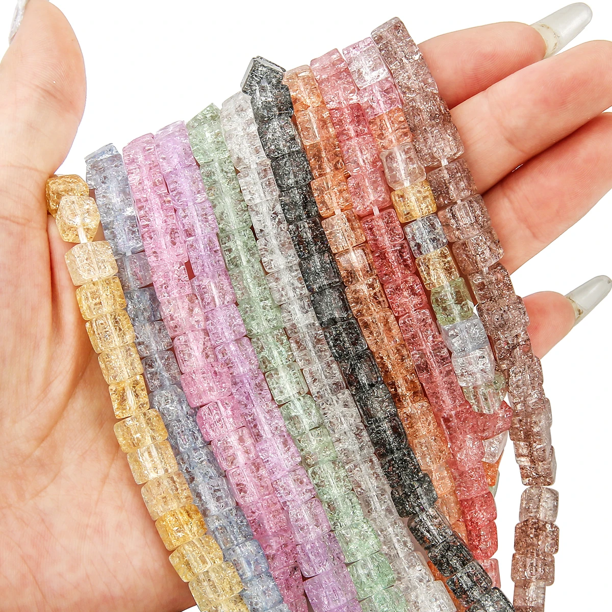 

59pcs Glass Beads Square Crackle Candy Beading Loose Beads DIY Earrings Gifts Necklaces Jewelry Making Girl Accesories