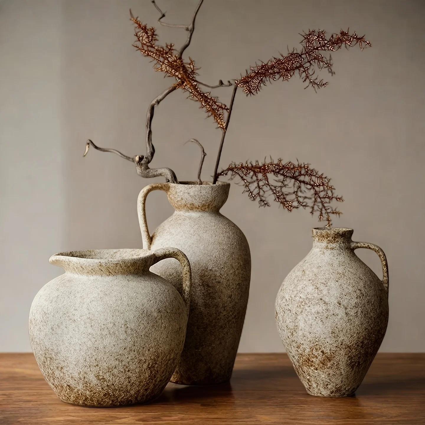 Rustic Ceramic Farmhouse Vase Home Office Kitchen Bedroom Bathroom Decor Textured Surface Room Decoration Artistic Pottery
