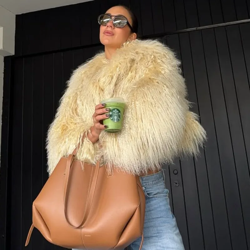 Talenza Winter Women Faux Fur New Plush Thick Collar Coat Office Warm High Street Solid Fashion 2025 Vintage Women Faux Fur Coat