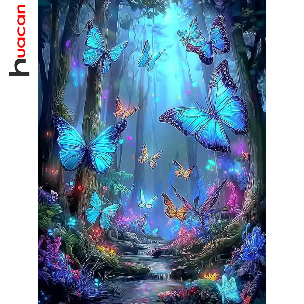 Huacan DIY Diamantmalerei Wald Baum Schmetterling Diamant-Mosaik Landschaft Komplettes Set Dekorative Gemälde