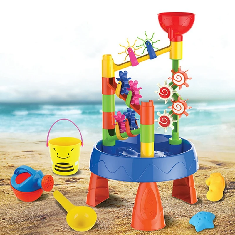 Kids Toy Summer Outdoor Seaside Beach Funnel Sandpit Toys Sprinkler Sand Shovel Water Wheel Table Play Kit Toys