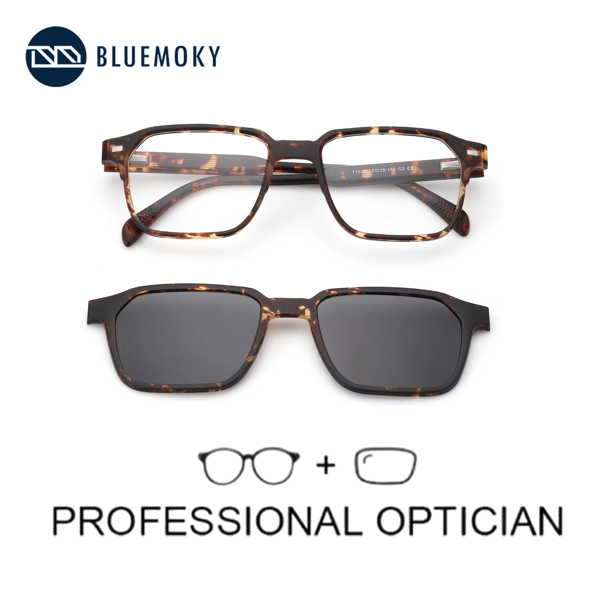BLUEMOKY L Size Stylish Hexagon Magnetic Clip-on Prescription Glasses For Men Polarized UV400 Protection Optical SunGlasses