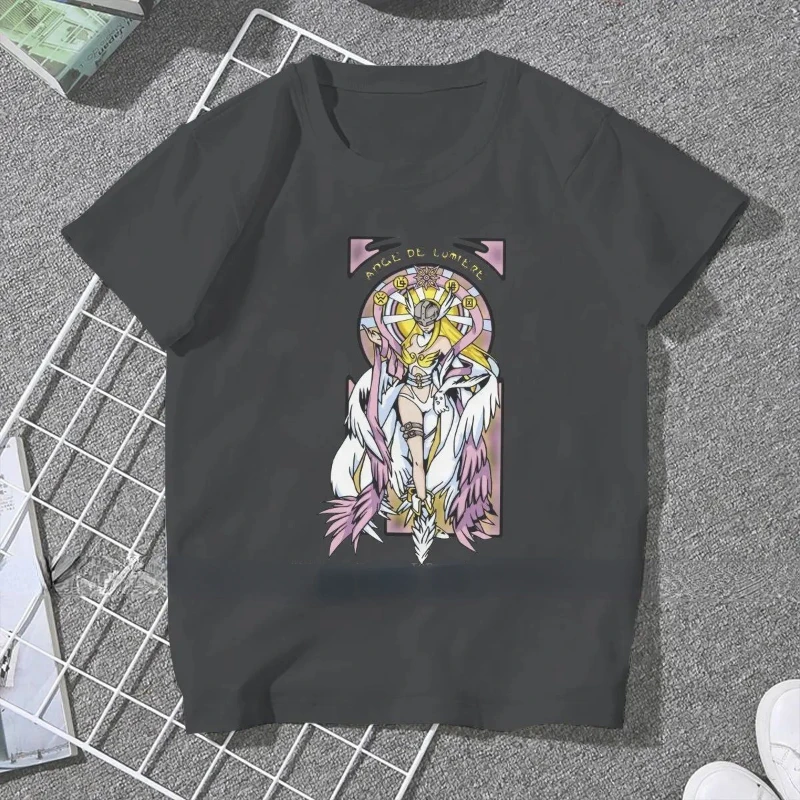 Angewomon Sweet Girls Digimon Adventure Pattern Fun Print T-Shirt Fashion Women Cotton T-shirt Loose Y2K Short Sleeve Top