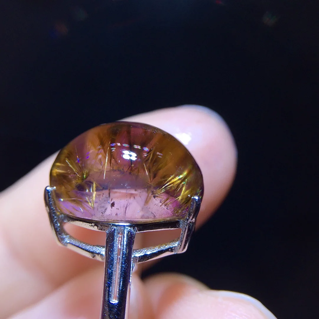 

Кольцо из натурального фиолетового какоксенита Auralite 23, рутилированное кольцо, овальное, регулируемое, 13,5/12,2 мм, модный подарок, кольцо Auralite 23, исцеление AAAAA