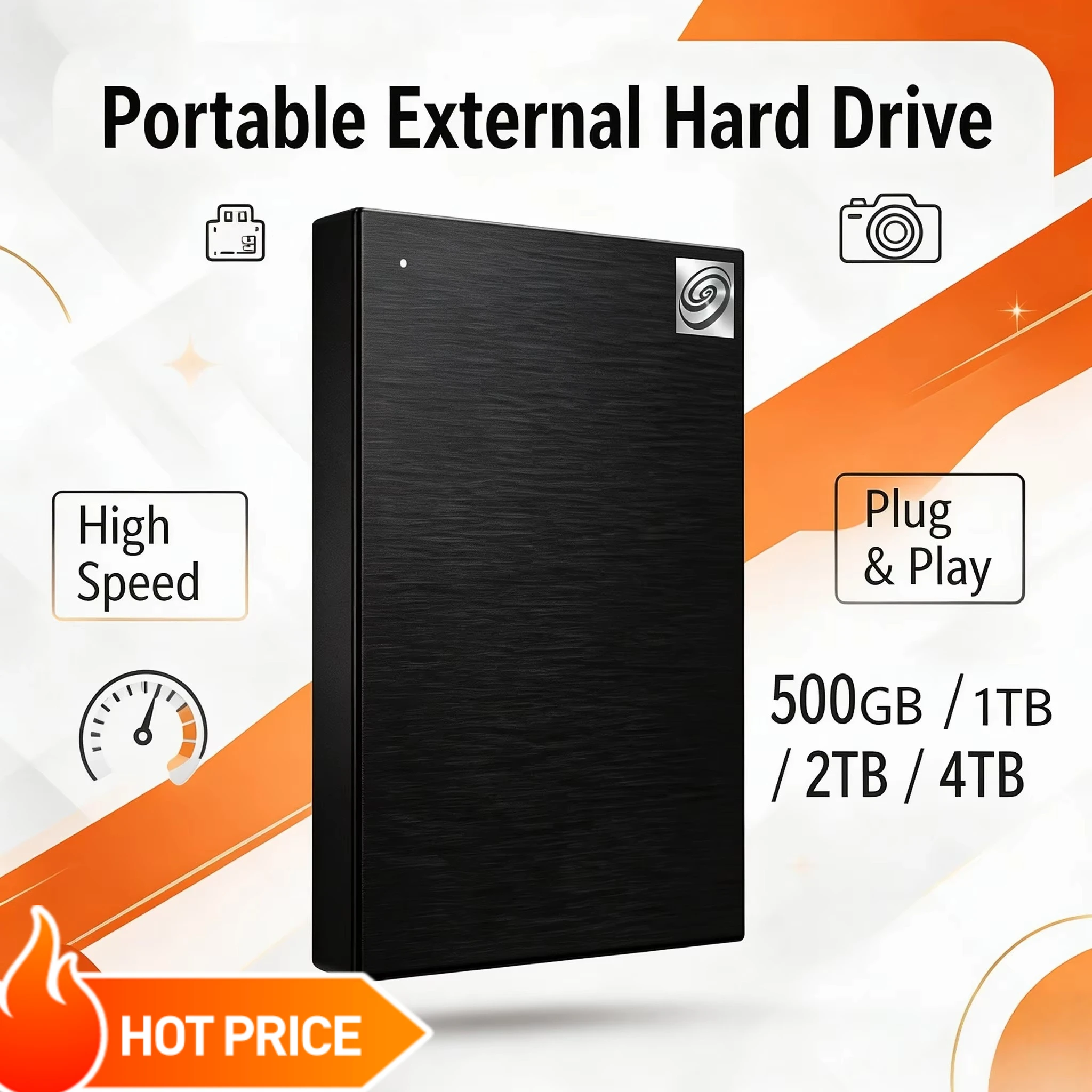 Portable Hard Drive USB3.0 2.5 Inch Black Large Capacity External HDD for Laptop Office Data Recovery 500GB 1TB 2TB 4TB