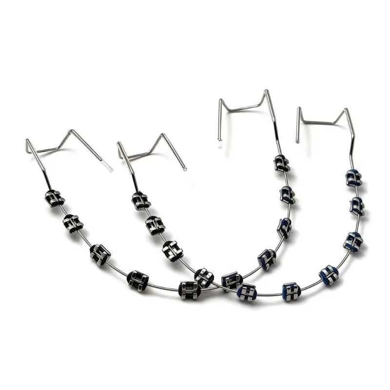 Metal Wires Colorful Metal Bracket Ligature Ties Dental Tool with Box Dental Fake Braces Temporary Tooth Decoration with Hook