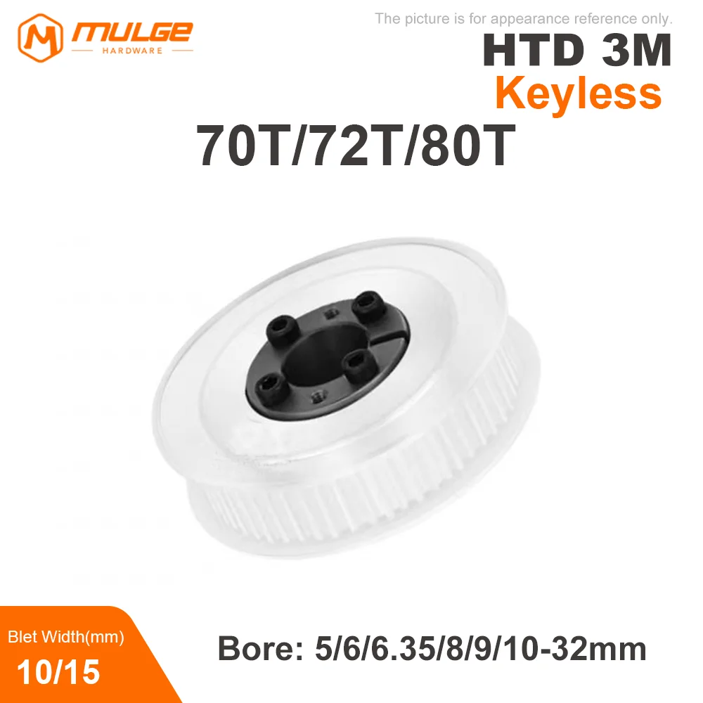 

HTD 3M 70T/72T/80Teeth Timing Pulley Keyless Bushing Bore 5/6/6.35/8-32 mm 3M Synchronous Wheel For Belt Width 10/15mm