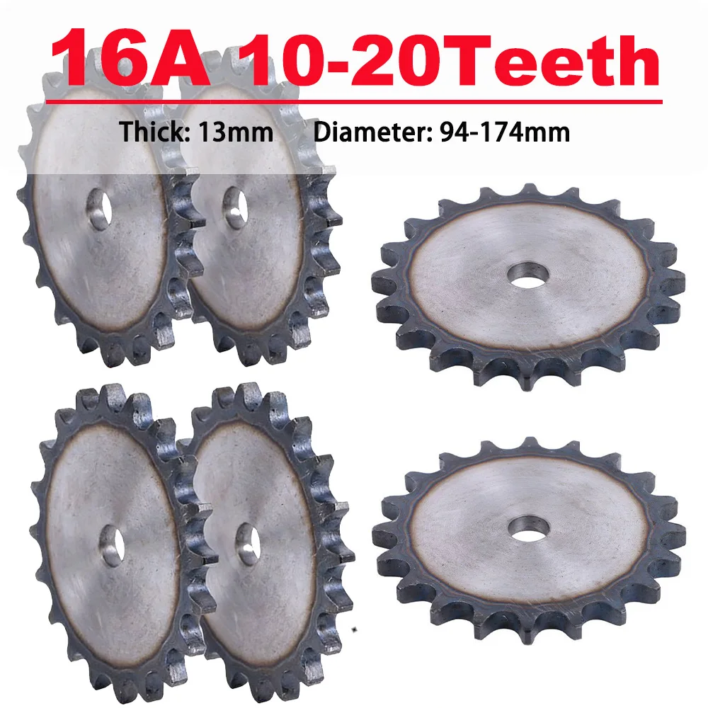 1Pcs 16A 1-Pitch Plain Sprocket Plate A3 Steel 13mm Thickness 10-20 Teeth Industrial Transmission Sprocket Disc