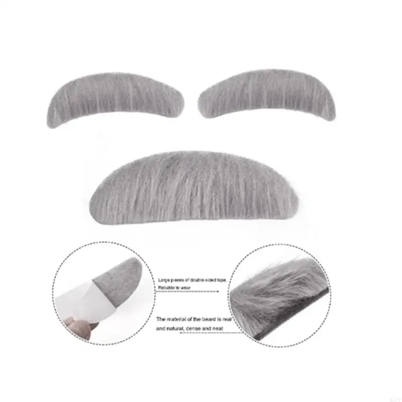 K3NF Halloween False Beard Old Man NEVROWS MUSTACH Set Stick-on Beard and Belins Simuled Beard pour hommes femmes