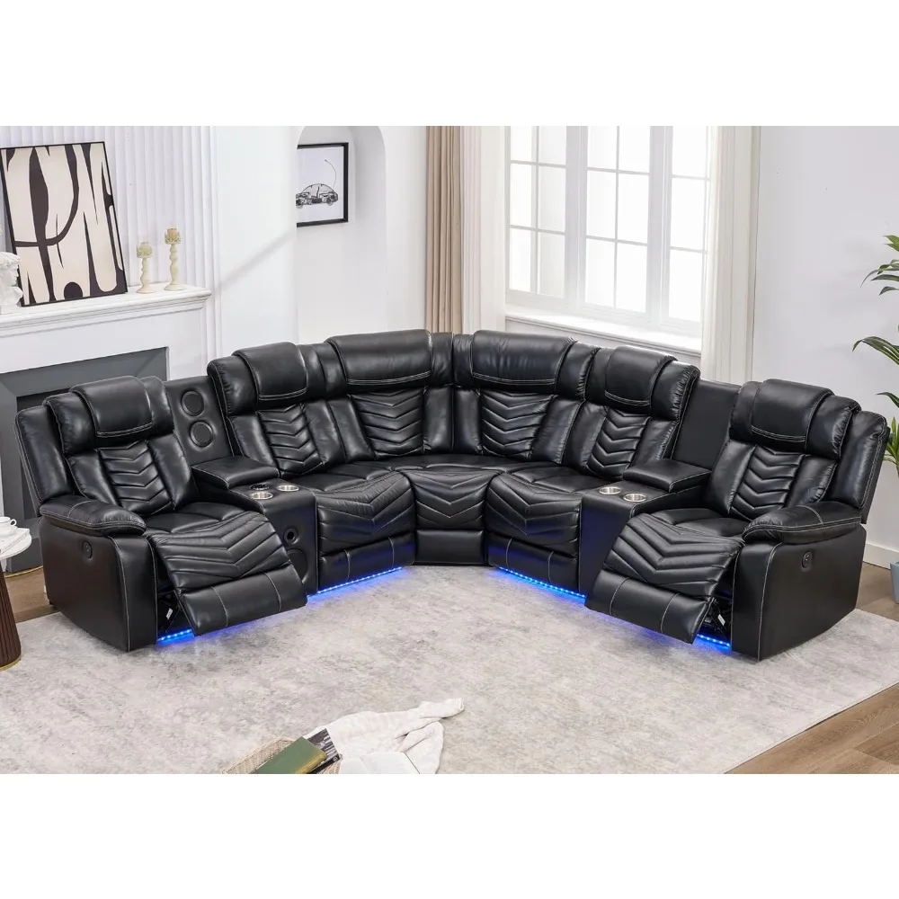 

Power Recliner Sectional Sofa Couches with Bass Speakers for Living Room, Leather Reclining Corner Sectionals Sofa Couch