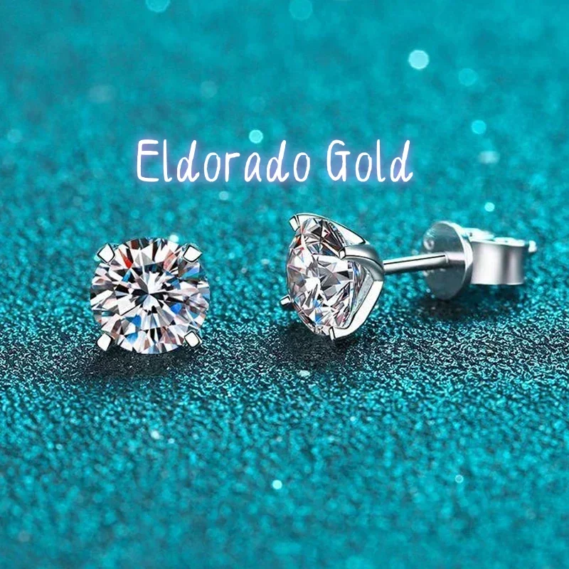 

Eldorado Gold New Moissanite Stud Earrings 0.4-4 CT White Gold Plated Sterling Silver D VVS1 Lab Diamond Round Ear Studs For Wo