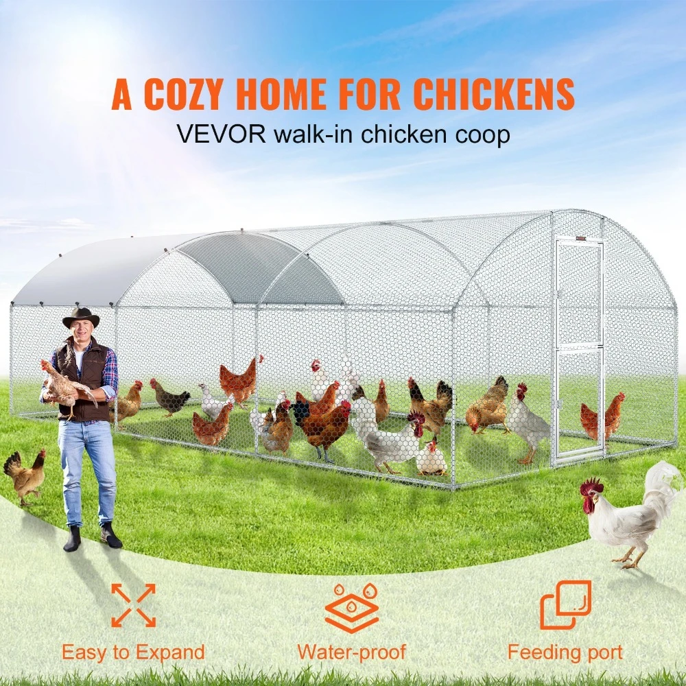 VEVOR Large Metal Chicken Coop Poultry Cage Duck RAbcit Walkin Dome Roof with Waterproof Cover for Farm Pet Yard Hen House