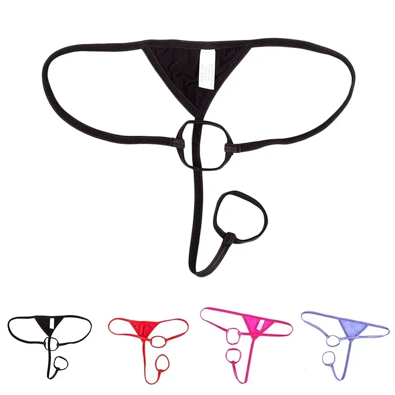 Men's Sexy Underwear Seamless Solid Thong Double Circle Elastic T-back Bikini Style String Hollow Low-Waist Sissy Sexy Lingerie