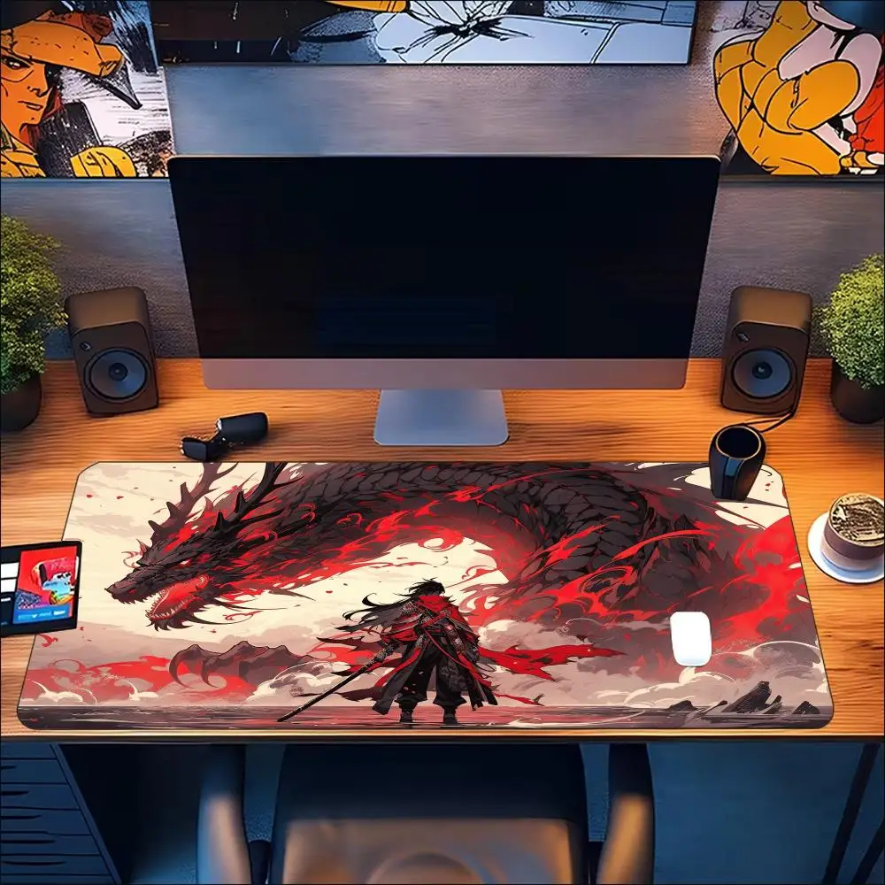 Dark Red Samurai Dragon Combat Mythic Art Non‑Slip Rubber Mouse Pad For Accurate Mouse Control Gaming Laptop Desktop Work