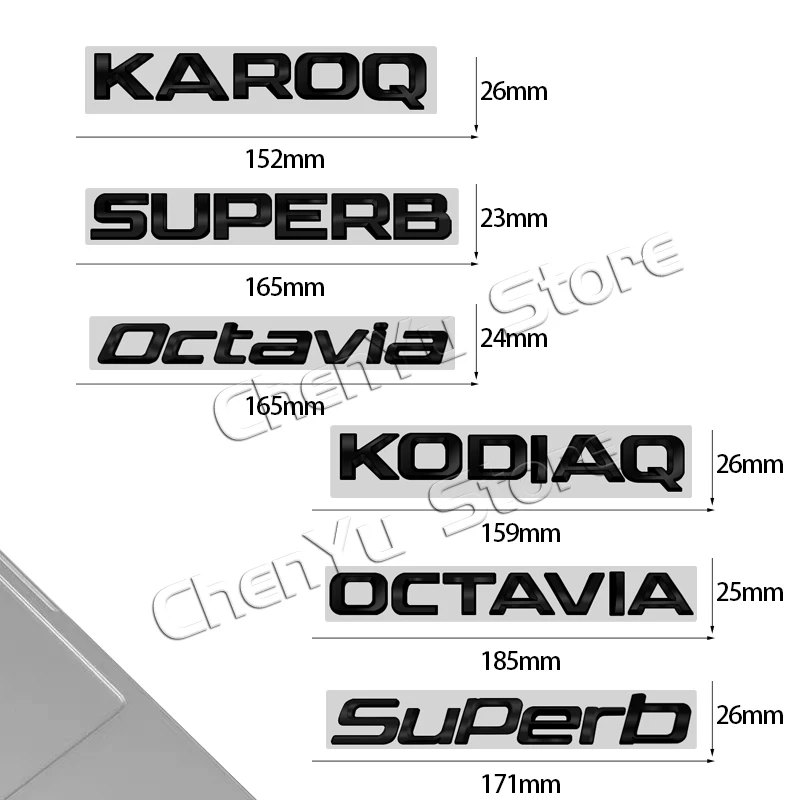 For Skoda Superb Yeti Fabia Octavia Rapid Kodiaq Karoq 4X4 Kamiq Glossy Black Metal Emblem 3D Sticker Car Posteriore Trunk Badge